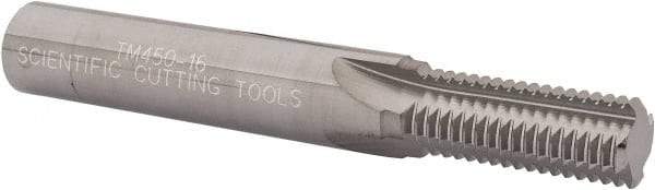 Scientific Cutting Tools - 9/16-16 Thread, 1/2" Shank Diam, Bright Coating, Solid Carbide Straight Flute Thread Mill - 4 Flutes, 3-1/2" OAL, 9/16" Min Noml Diameter - Eagle Tool & Supply