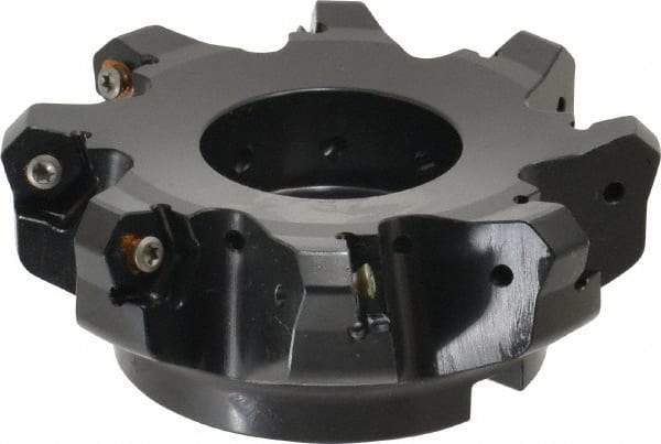 Kennametal - 4" Cut Diam, 1-1/4" Arbor Hole, 4.51mm Max Depth of Cut, 45° Indexable Chamfer & Angle Face Mill - 8 Inserts, HNGJ 535-GD Insert, Right Hand Cut, 8 Flutes, Through Coolant, Series KSHR - Eagle Tool & Supply