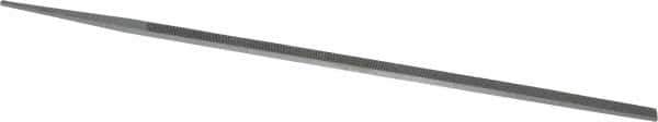 Grobet - 10" Standard Precision Swiss Pattern Narrow Pillar File - Double Cut, 11/32" Width Diam x 11/64" Thick, With Tang - Eagle Tool & Supply