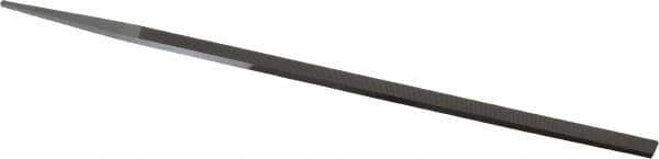 Grobet - 10" Standard Precision Swiss Pattern Narrow Pillar File - Double Cut, 25/64" Width Diam x 3/16" Thick, With Tang - Eagle Tool & Supply