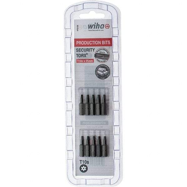 Wiha - 1/4" Drive T10 Tamperproof Torx Screwdriver Bit - 1" OAL, Tamper Resistant Bit - Eagle Tool & Supply