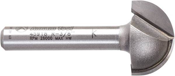 Amana Tool - 3/4" Cut Diam, 7/16" Length of Cut, 2 Flute Core Box Edge Profile Router Bit - Carbide-Tipped, 1/4" Shank Diam, 1-3/4" OAL, Uncoated - Eagle Tool & Supply