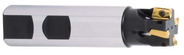 Iscar - 3/8" Cut Diam, 0.394" Max Depth of Cut, 1/2" Shank Diam, 3" OAL, Indexable Square Shoulder End Mill - APCR/APCT/APKR/APKT/APKW/HM90APCT/HM90APKT/HM90APKW 1003 Inserts, Weldon Shank, 90° Lead Angle, Through Coolant, Series Heli2000 - Eagle Tool & Supply