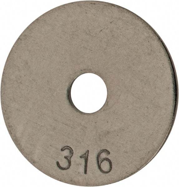 Value Collection - #10 Screw, Grade 316 Stainless Steel Fender Flat Washer - 13/64" ID x 1" OD, 0.04" Thick, Plain Finish - Eagle Tool & Supply