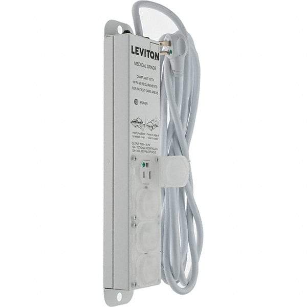 Leviton - 4 Outlets, 125 VAC15 Amps, 15' Cord, Standard Power Outlet Strip - Wall/Surface Mount, 5-20 NEMA Configuration, 1' Strip, UL 60601-1 - Eagle Tool & Supply