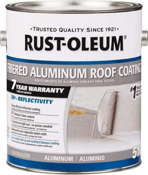 Rust-Oleum - 1 Gal Can Aluminum Fibered Aluminum Roof Coating - 50 Sq Ft/Gal Coverage, 459 g/L VOC Content, Mildew Resistant, Long Term Durability & Weather Resistance - Eagle Tool & Supply