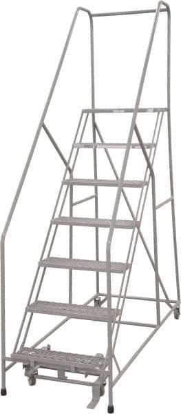 Cotterman - 100" 7 Step Rolling Warehouse Ladder - 50° Incline, 450 Lb Capacity, 70" Platform Height, 30" Base Width x 81" Base Depth, Perforated Tread - Eagle Tool & Supply