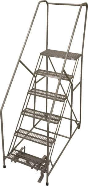 Cotterman - 90" 6 Step Rolling Warehouse Ladder - 50° Incline, 450 Lb Capacity, 60" Platform Height, 30" Base Width x 72" Base Depth, Perforated Tread - Eagle Tool & Supply