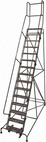 Cotterman - 192" 15 Step Rolling Warehouse Ladder - 50° Incline, 450 Lb Capacity, 150" Platform Height, 44" Base Width x 143" Base Depth, Perforated Tread - Eagle Tool & Supply