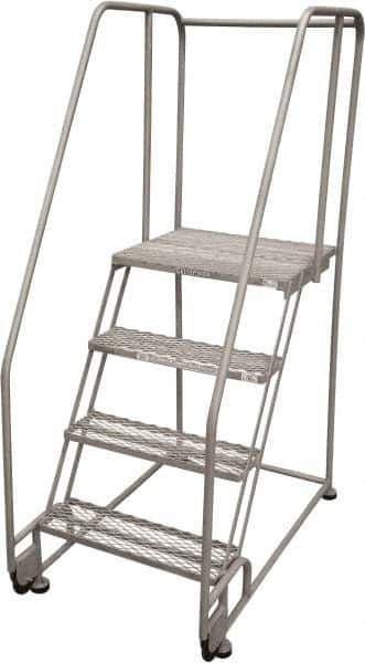 Cotterman - 70" 4 Step Rolling Warehouse Ladder - Tilt & Roll Safety Ladder, 450 Lb Capacity, 40" Platform Height, 28" Base Width x 47" Base Depth, Perforated Tread - Eagle Tool & Supply