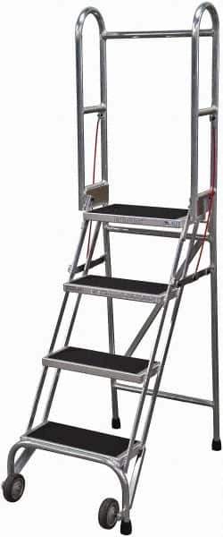 Cotterman - 70" 4 Step Rolling Warehouse Ladder - Portable Folding Safety Ladder, 350 Lb Capacity, 40" Platform Height, 21" Base Width x 36" Base Depth, Rubber Matted - Eagle Tool & Supply