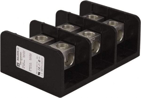 Square D - 3 Poles, 620 (Aluminium), 760 (Copper) Amp, Phenolic Power Distribution Block - 600 VAC, 2 Primary Connection - Eagle Tool & Supply