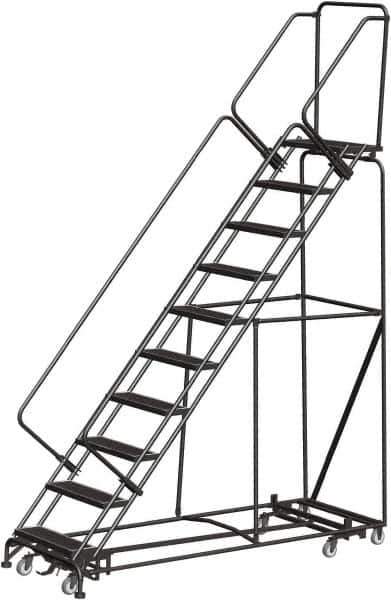 Ballymore - 133" 10 Step Rolling Warehouse Ladder - Lock Step Rolling Safety Ladder, 450 Lb Capacity, 100" Platform Height, 32" Base Width x 90" Base Depth, Perforated Tread - Eagle Tool & Supply