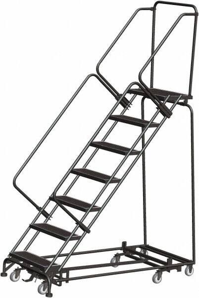 Ballymore - 103" 7 Step Rolling Warehouse Ladder - Lock Step Rolling Safety Ladder, 450 Lb Capacity, 70" Platform Height, 24" Base Width x 66" Base Depth, Perforated Tread - Eagle Tool & Supply