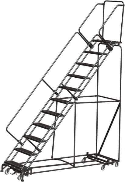 Ballymore - 143" 11 Step Rolling Warehouse Ladder - Lock Step Rolling Safety Ladder, 450 Lb Capacity, 110" Platform Height, 32" Base Width x 98" Base Depth, Perforated Tread - Eagle Tool & Supply