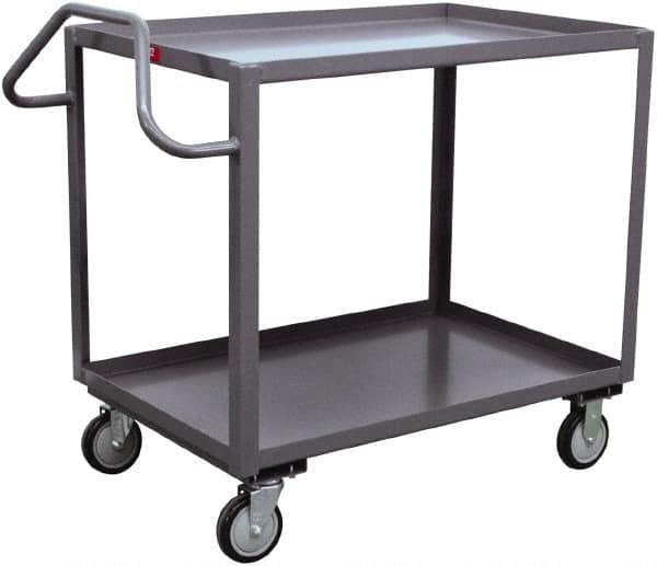 Jamco - 1,200 Lb Capacity, 24" Wide x 48" Long x 35" High Ergonomic Utility Cart - 2 Shelf, Steel, 2 Rigid/2 Swivel Casters - Eagle Tool & Supply