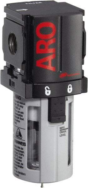 ARO/Ingersoll-Rand - 1/4" Port Coalescing Filter - Polycarbonate Bowl, Automatic Drain, 150 Max psi, 0.3 Micron Rating, 1.575" Long x 1.811" Wide x 5.016" High - Eagle Tool & Supply