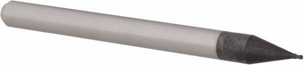 Accupro - 0.021" Diam, 0.031" LOC, 4 Flute Solid Carbide Ball End Mill - AlTiN Finish, Single End, 1-1/2" OAL, 1/8" Shank Diam, Spiral Flute - Eagle Tool & Supply