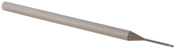 Accupro - 0.03" Diam, 0.045" LOC, 3 Flute Solid Carbide Ball End Mill - Uncoated, Single End, 2-1/2" OAL, 1/8" Shank Diam, Spiral Flute - Eagle Tool & Supply