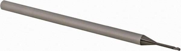 Accupro - 0.035" Diam, 0.052" LOC, 3 Flute Solid Carbide Ball End Mill - Uncoated, Single End, 2-1/2" OAL, 1/8" Shank Diam, Spiral Flute - Eagle Tool & Supply