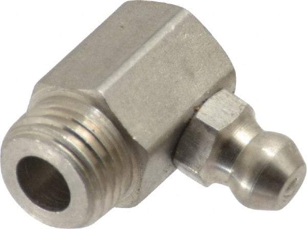 PRO-LUBE - 90° Head Angle, M10x1.0 Metric Stainless Steel Standard Grease Fitting - 11mm Hex - Eagle Tool & Supply
