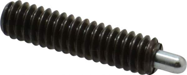 Vlier - 1/4-20, 1" Thread Length, 3/16" Plunger Projection, Steel Threaded Spring Plunger - 0.117 - 0.118" Max Plunger Diam, 1" Plunger Length, 1 Lb Init End Force, 4 Lb Final End Force - Eagle Tool & Supply