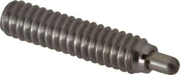 Vlier - 1/4-20, 1" Thread Length, 3/16" Plunger Projection, Stainless Steel Threaded Spring Plunger - 0.117 - 0.118" Max Plunger Diam, 1" Plunger Length, 3 Lb Init End Force, 13 Lb Final End Force - Eagle Tool & Supply