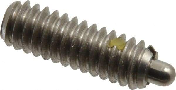 Vlier - 1/4-20, 3/4" Thread Length, 1/8" Plunger Projection, Stainless Steel Threaded Spring Plunger - 0.117 - 0.118" Max Plunger Diam, 3/4" Plunger Length, 2 Lb Init End Force, 9 Lb Final End Force - Eagle Tool & Supply