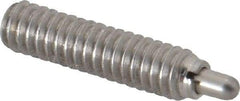 Vlier - 1/4-20, 1" Thread Length, 3/16" Plunger Projection, Stainless Steel Threaded Spring Plunger - 0.117 - 0.118" Max Plunger Diam, 1" Plunger Length, 1 Lb Init End Force, 4 Lb Final End Force - Eagle Tool & Supply