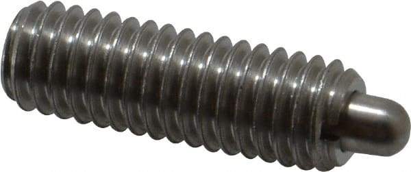 Vlier - 3/8-16, 1-1/8" Thread Length, 3/16" Plunger Projection, Stainless Steel Threaded Spring Plunger - 0.186 - 3/16" Max Plunger Diam, 1-1/8" Plunger Length, 5.5 Lb Init End Force, 14.5 Lb Final End Force - Eagle Tool & Supply