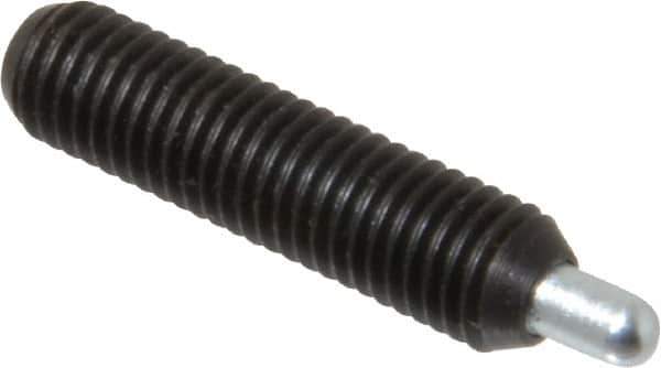 Vlier - 1/4-28, 1" Thread Length, 3/16" Plunger Projection, Steel Threaded Spring Plunger - 0.117 - 0.118" Max Plunger Diam, 1" Plunger Length, 1 Lb Init End Force, 4 Lb Final End Force, 0.079" Hex - Eagle Tool & Supply