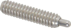 Vlier - 1/4-20, 1" Thread Length, 3/16" Plunger Projection, Stainless Steel Threaded Spring Plunger - 0.117 - 0.118" Max Plunger Diam, 1" Plunger Length, 1 Lb Init End Force, 4 Lb Final End Force, 0.079" Hex - Eagle Tool & Supply