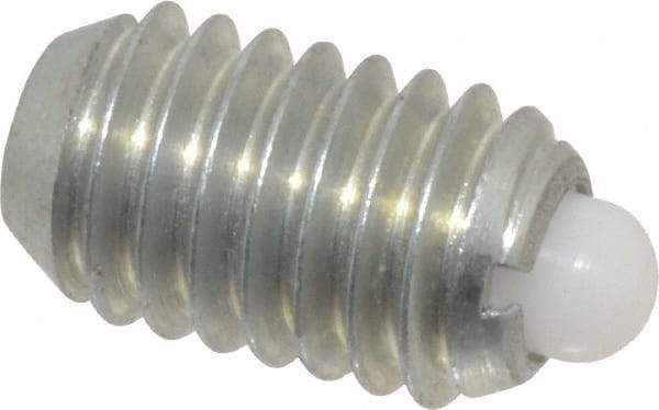 Vlier - 3/8-16, 5/8" Thread Length, 0.11" Plunger Projection, Steel Threaded Spring Plunger - 0.186" Max Plunger Diam, 0.625" Plunger Length, 1.5 Lb Init End Force, 5 Lb Final End Force - Eagle Tool & Supply