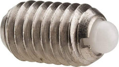 Vlier - 3/8-16, 5/8" Thread Length, 0.11" Plunger Projection, Stainless Steel Threaded Spring Plunger - 0.186" Max Plunger Diam, 0.625" Plunger Length, 1.5 Lb Init End Force, 5 Lb Final End Force - Eagle Tool & Supply