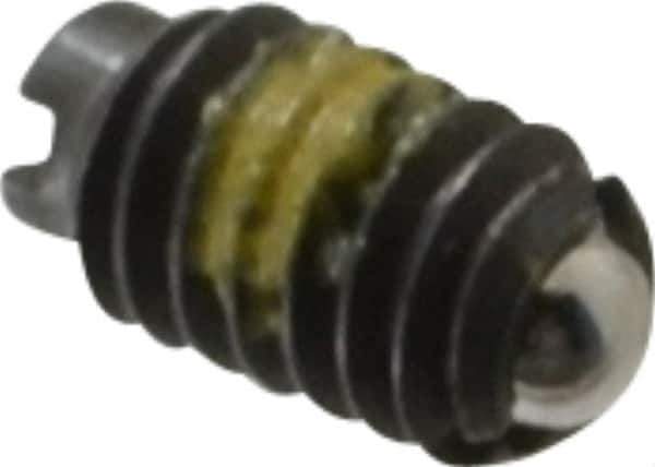 Vlier - 4-48, 0.062" Ball Diam, 0.187" Body Length, 0.02" Max Ball Reach, Threaded Ball Plunger - Steel Body, Steel Ball, 0.13 Lb Initial End Force, 0.5 Lb Final End Force, Locking Element - Eagle Tool & Supply