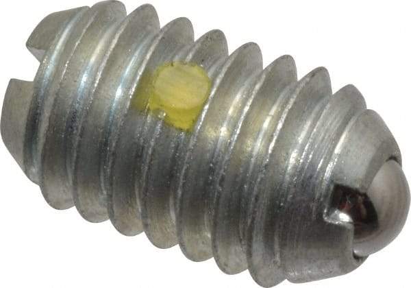 Vlier - 3/8-16, 0.188" Ball Diam, 0.625" Body Length, 0.048" Max Ball Reach, Threaded Ball Plunger - Steel Body, Steel Ball, 2.5 Lb Initial End Force, 5 Lb Final End Force, Locking Element - Eagle Tool & Supply