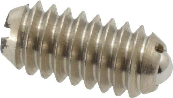 Vlier - 1/4-20, 0.125" Ball Diam, 0.531" Body Length, 0.035" Max Ball Reach, Threaded Ball Plunger - Stainless Steel Body, Stainless Steel Ball, 3 Lb Initial End Force, 7 Lb Final End Force - Eagle Tool & Supply