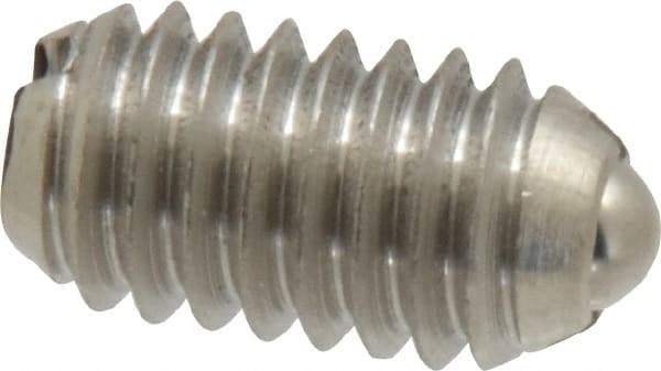 Vlier - 5/16-18, 0.156" Ball Diam, 0.578" Body Length, 0.04" Max Ball Reach, Threaded Ball Plunger - Stainless Steel Body, Stainless Steel Ball, 4 Lb Initial End Force, 9 Lb Final End Force - Eagle Tool & Supply