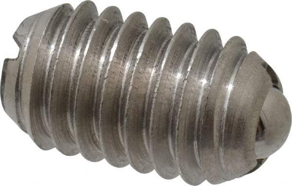 Vlier - 3/8-16, 0.188" Ball Diam, 0.625" Body Length, 0.048" Max Ball Reach, Threaded Ball Plunger - Stainless Steel Body, Stainless Steel Ball, 5 Lb Initial End Force, 10 Lb Final End Force, Locking Element - Eagle Tool & Supply