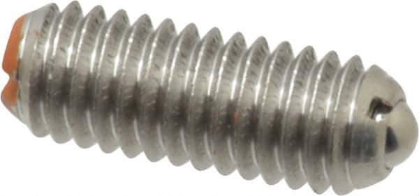 Vlier - 10-32, 0.094" Ball Diam, 0.513" Body Length, 0.025" Max Ball Reach, Threaded Ball Plunger - Stainless Steel Body, Stainless Steel Ball, 2 Lb Initial End Force, 5 Lb Final End Force - Eagle Tool & Supply