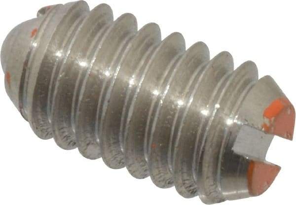 Vlier - 5/16-18, 0.156" Ball Diam, 0.578" Body Length, 0.04" Max Ball Reach, Threaded Ball Plunger - Stainless Steel Body, Stainless Steel Ball, 6 Lb Initial End Force, 17 Lb Final End Force - Eagle Tool & Supply