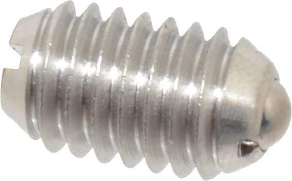 Vlier - 3/8-16, 0.188" Ball Diam, 0.625" Body Length, 0.048" Max Ball Reach, Threaded Ball Plunger - Stainless Steel Body, Stainless Steel Ball, 6 Lb Initial End Force, 21 Lb Final End Force - Eagle Tool & Supply
