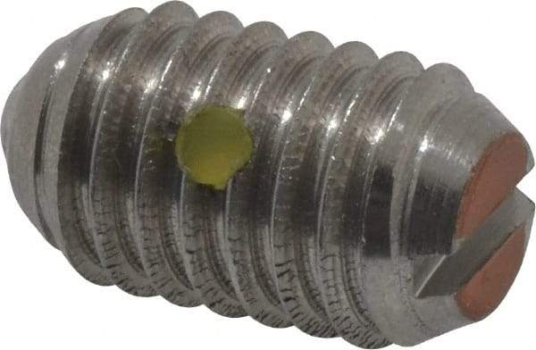 Vlier - 3/8-16, 0.188" Ball Diam, 0.625" Body Length, 0.048" Max Ball Reach, Threaded Ball Plunger - Stainless Steel Body, Stainless Steel Ball, 6 Lb Initial End Force, 21 Lb Final End Force, Locking Element - Eagle Tool & Supply