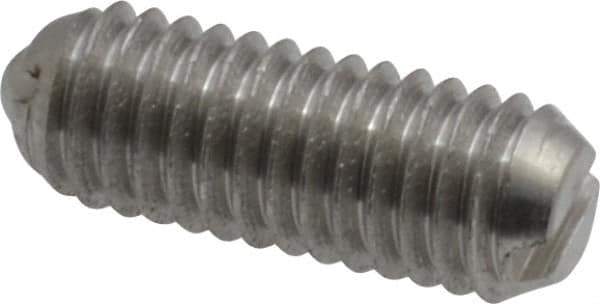 Vlier - 10-32, 0.094" Ball Diam, 0.513" Body Length, 0.025" Max Ball Reach, Threaded Ball Plunger - Stainless Steel Body, Stainless Steel Ball, 0.5 Lb Initial End Force, 1.5 Lb Final End Force - Eagle Tool & Supply
