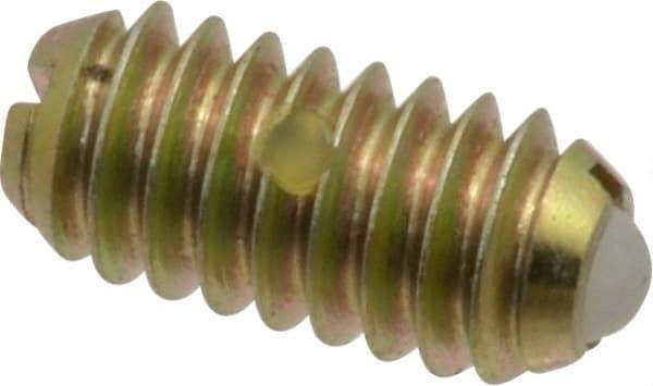 Vlier - 1/4-20, 0.125" Ball Diam, 0.531" Body Length, 0.035" Max Ball Reach, Threaded Ball Plunger - Steel Body, Nylon Ball, 4 Lb Initial End Force, 12 Lb Final End Force, Locking Element - Eagle Tool & Supply