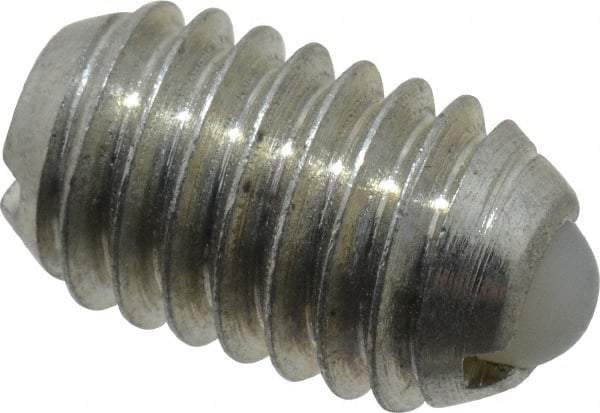 Vlier - 3/8-16, 0.188" Ball Diam, 0.625" Body Length, 0.048" Max Ball Reach, Threaded Ball Plunger - Steel Body, Nylon Ball, 2.5 Lb Initial End Force, 5 Lb Final End Force, Locking Element - Eagle Tool & Supply