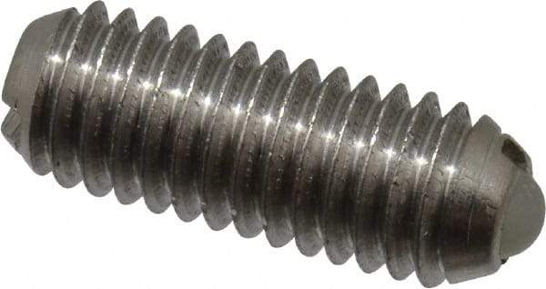 Vlier - 10-32, 0.094" Ball Diam, 0.513" Body Length, 0.025" Max Ball Reach, Threaded Ball Plunger - Stainless Steel Body, Nylon Ball, 0.5 Lb Initial End Force, 1.5 Lb Final End Force - Eagle Tool & Supply