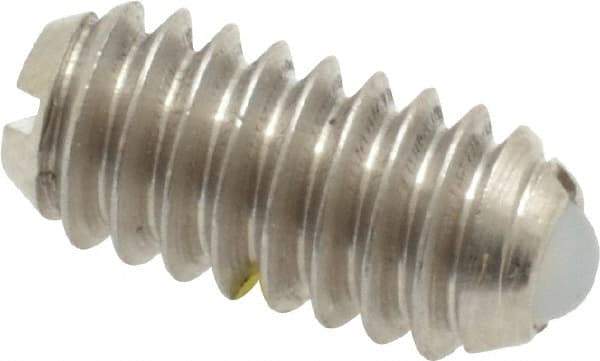 Vlier - 1/4-20, 0.125" Ball Diam, 0.531" Body Length, 0.035" Max Ball Reach, Threaded Ball Plunger - Stainless Steel Body, Nylon Ball, 2 Lb Initial End Force, 4 Lb Final End Force, Locking Element - Eagle Tool & Supply