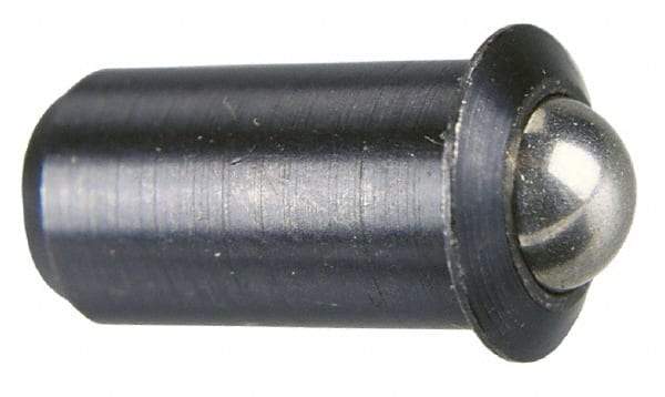 Vlier - 1.1" Body Length x 1/2" Body Diam, 8 Lb Init to 18 Lb Final End Force, Stainless Steel Press Fit Ball Plunger - 7/16" Ball Diam, 0.161" Max Ball Reach, 0.11" Flange Thickness - Eagle Tool & Supply