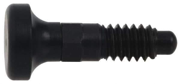 Vlier - 1/4-20, 0.16" Max Plunger Diam, 0.12 Lb Init to 0.36 Lb Final End Force, Knob Handle Plunger - Delrin Knob, 0.63" Body Length, 1/2" Length Under Head/Shoulder, 0.13" Plunger Projection - Eagle Tool & Supply